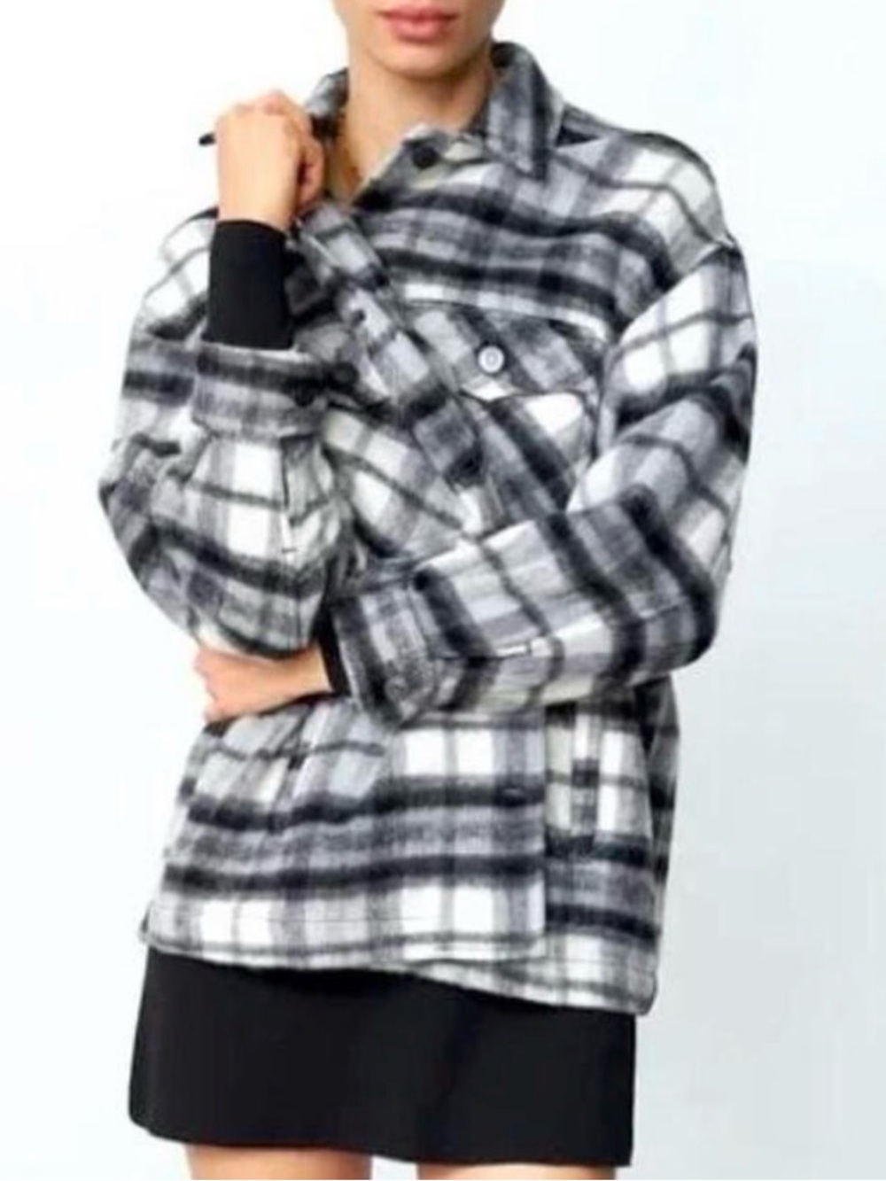 Zara Black & White Plaid Utility Shacket